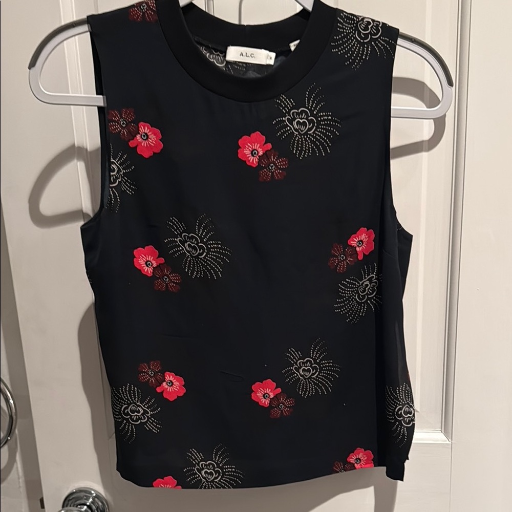 A.L.C. Black and Red Sleeveless Crop Tank Top